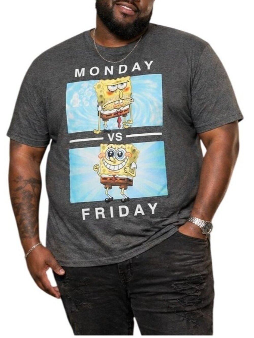 Nickelodeon Mens Size XL Tee Graphic SpongeBob SquarePants Grey Crewneck